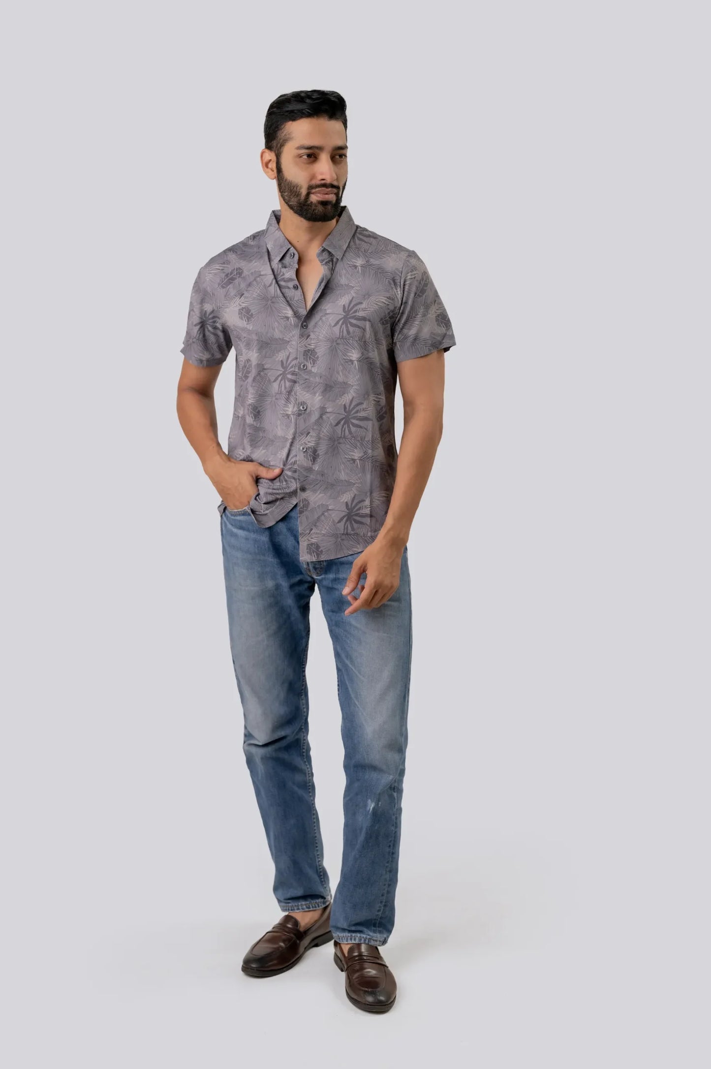 Casual Half Sleeve Gray Shirt For Men
