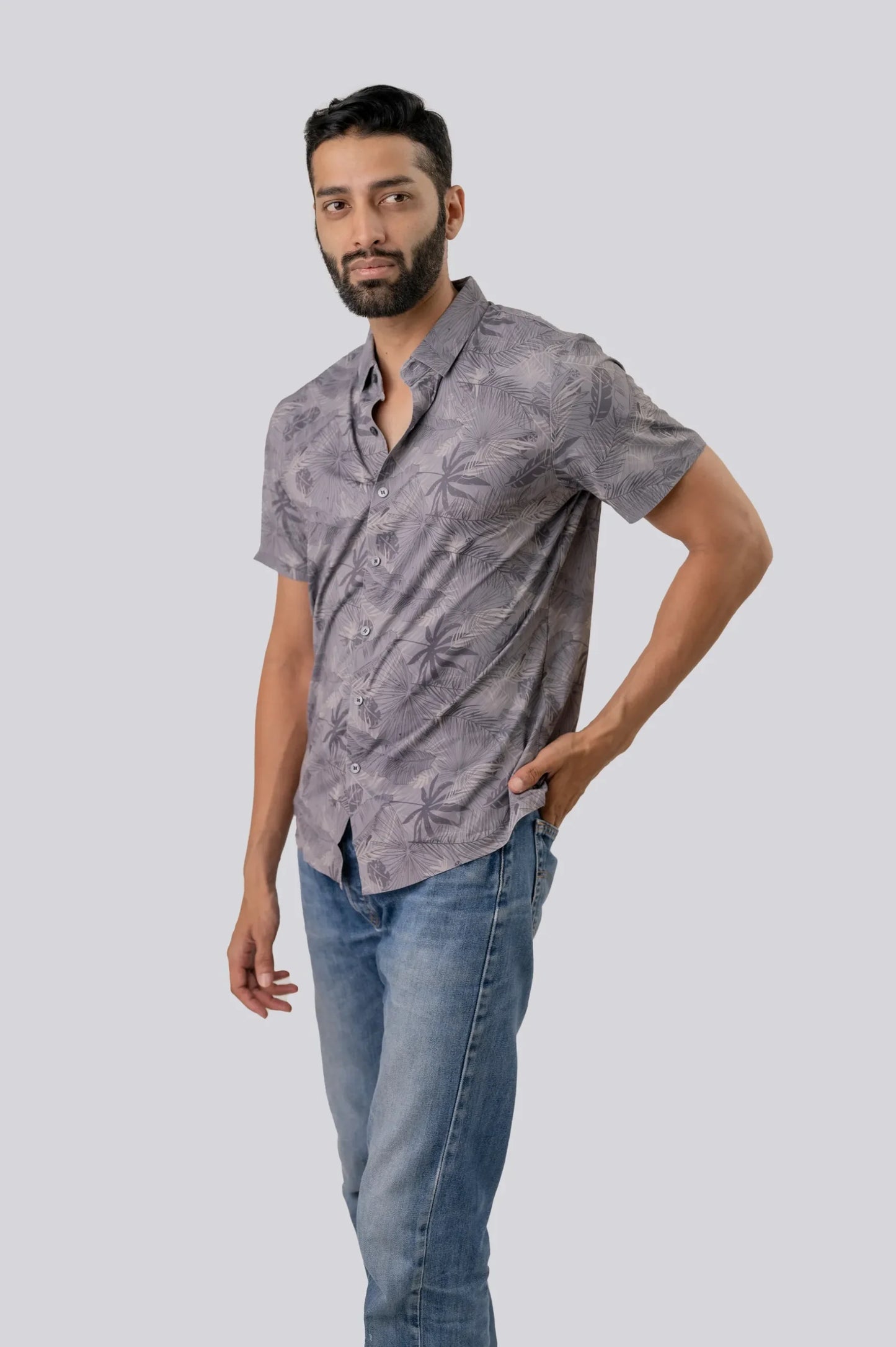 Casual Half Sleeve Gray Shirt For Men