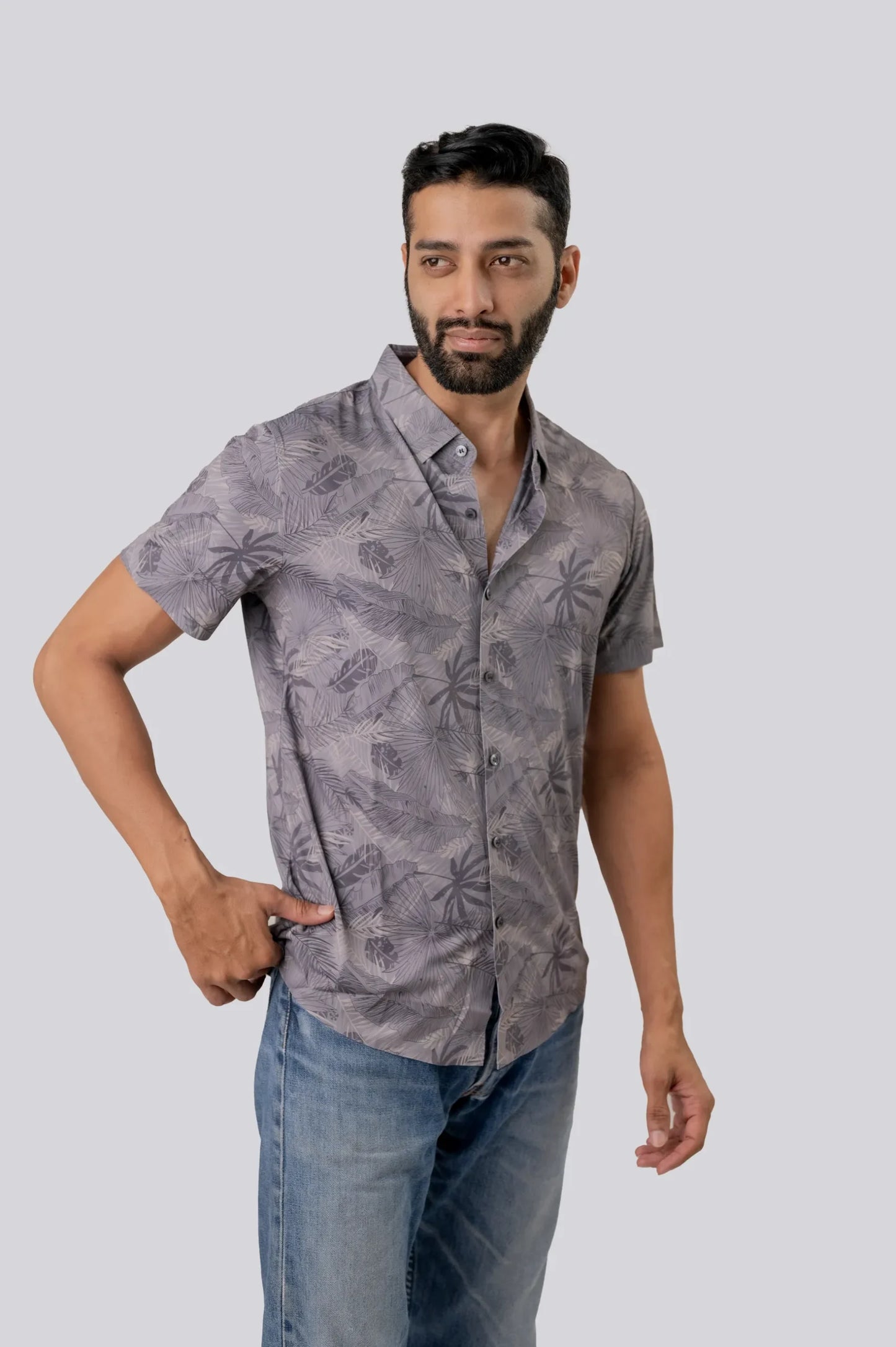 Casual Half Sleeve Gray Shirt For Men