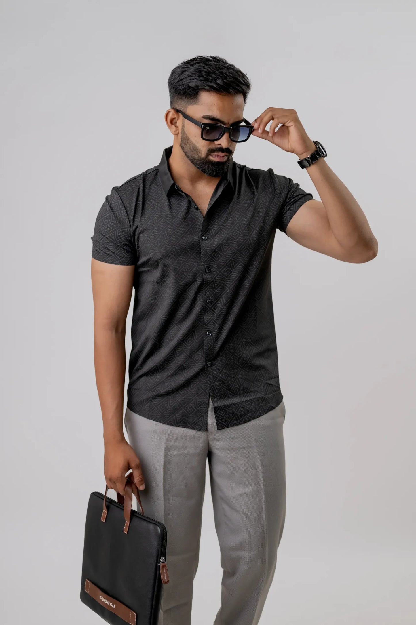 Casual Dark Black Men's Half Sleeve Shirt
