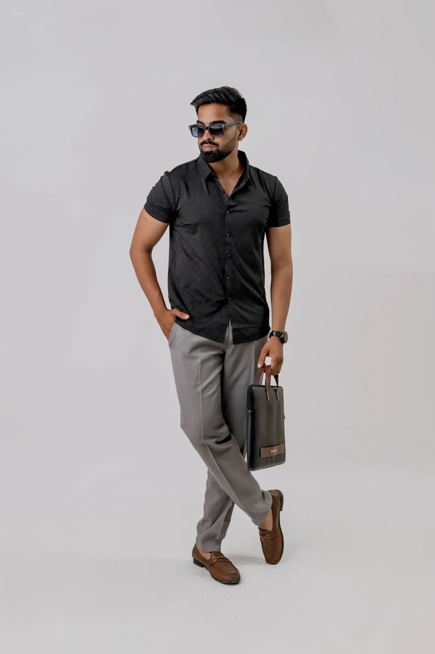 Casual Dark Black Men's Half Sleeve Shirt