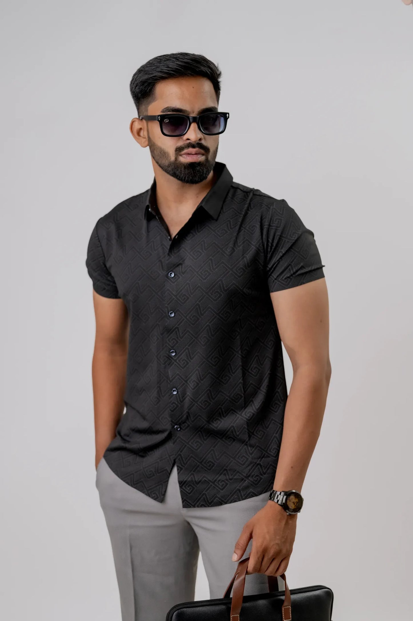 Casual Dark Black Men's Half Sleeve Shirt
