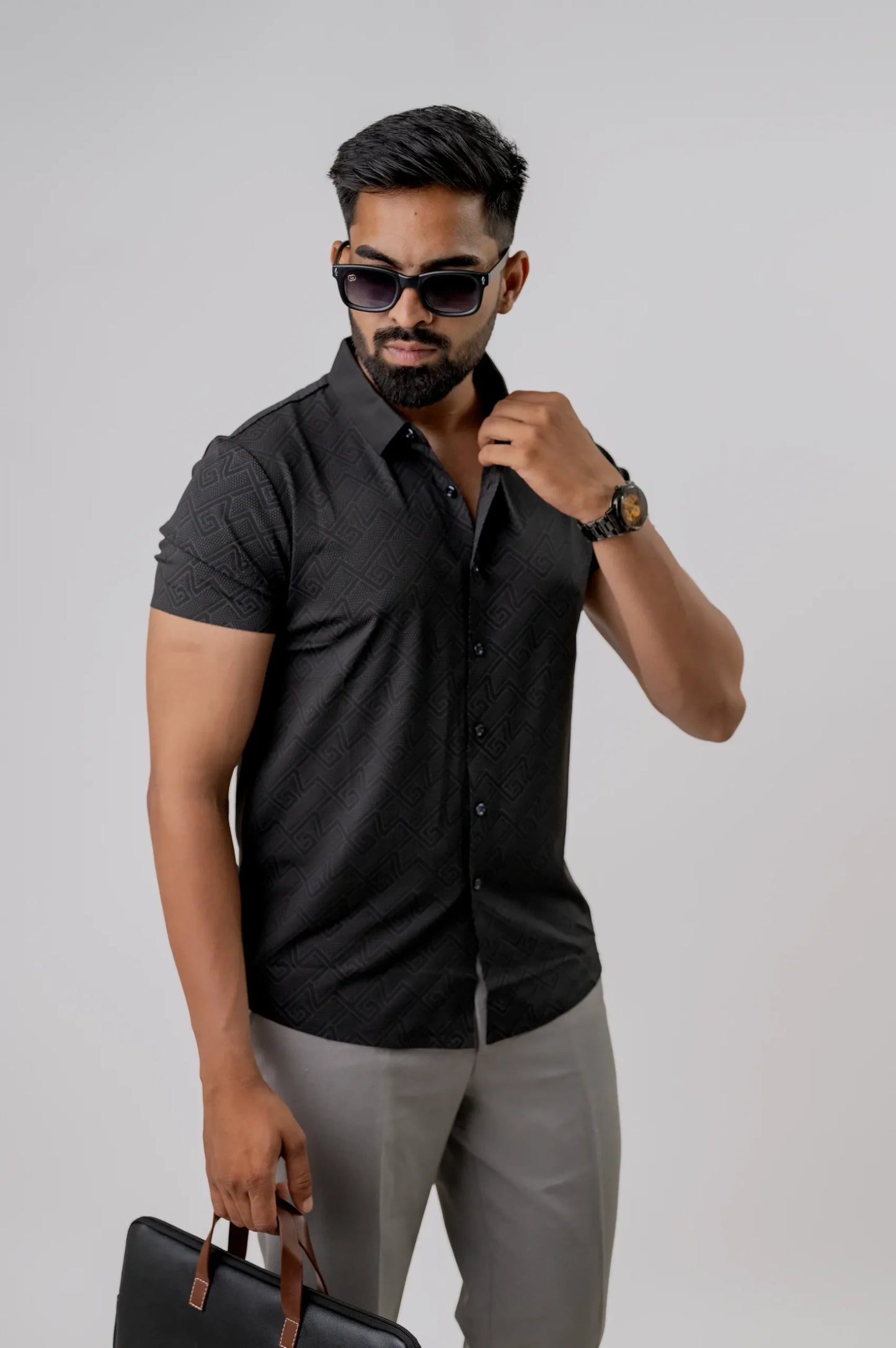 Casual Dark Black Men's Half Sleeve Shirt