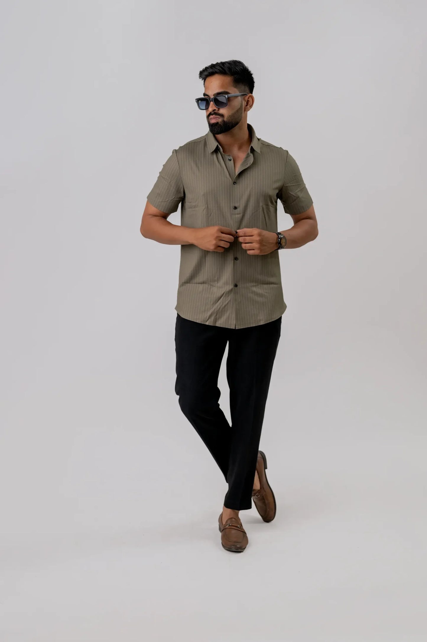Casual Slate Stripped Men's Half Sleeve Shirt