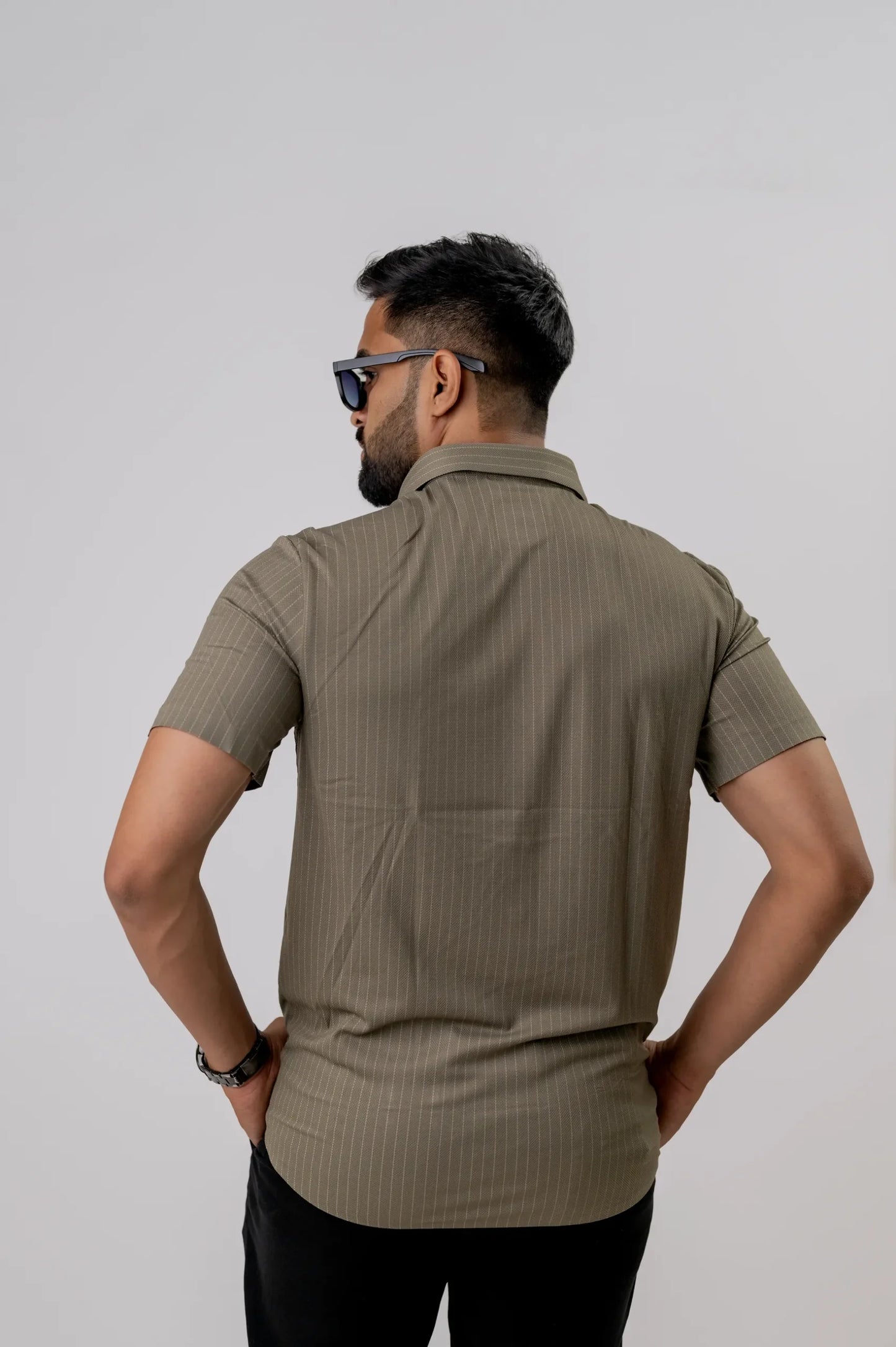 Casual Slate Stripped Men's Half Sleeve Shirt
