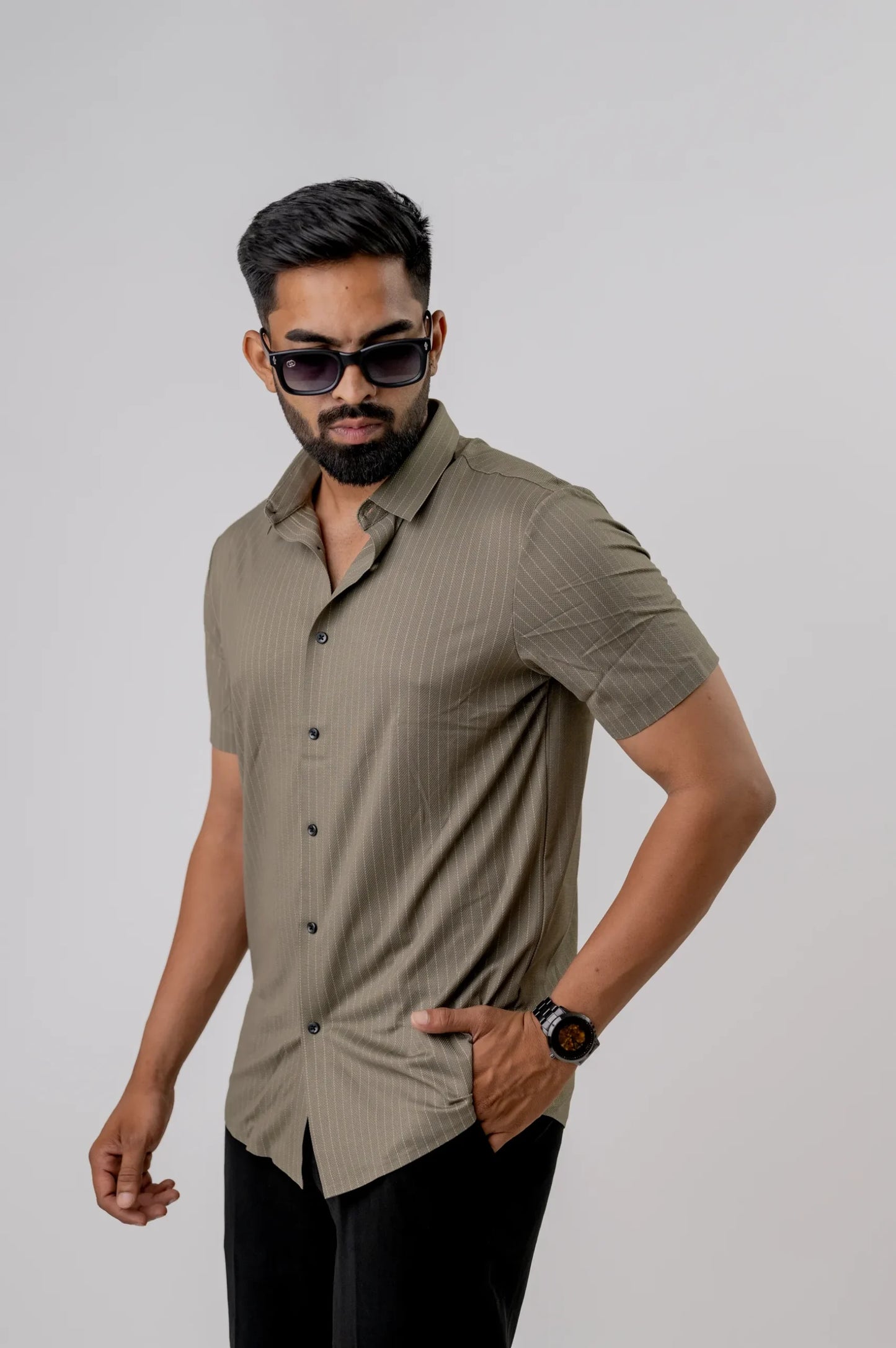 Casual Slate Stripped Men's Half Sleeve Shirt