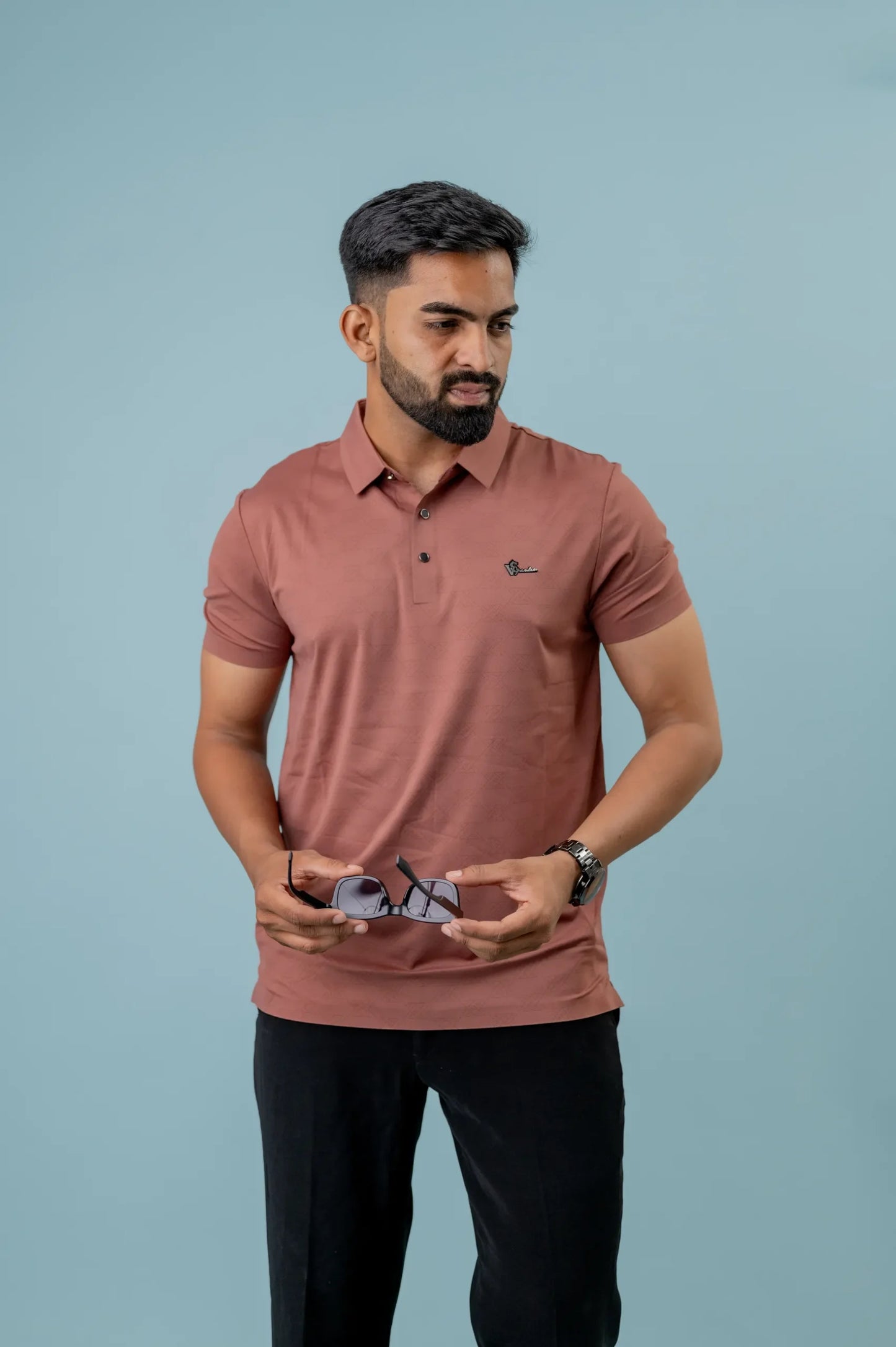Casual Peach Printed Men's Polo Tshirt