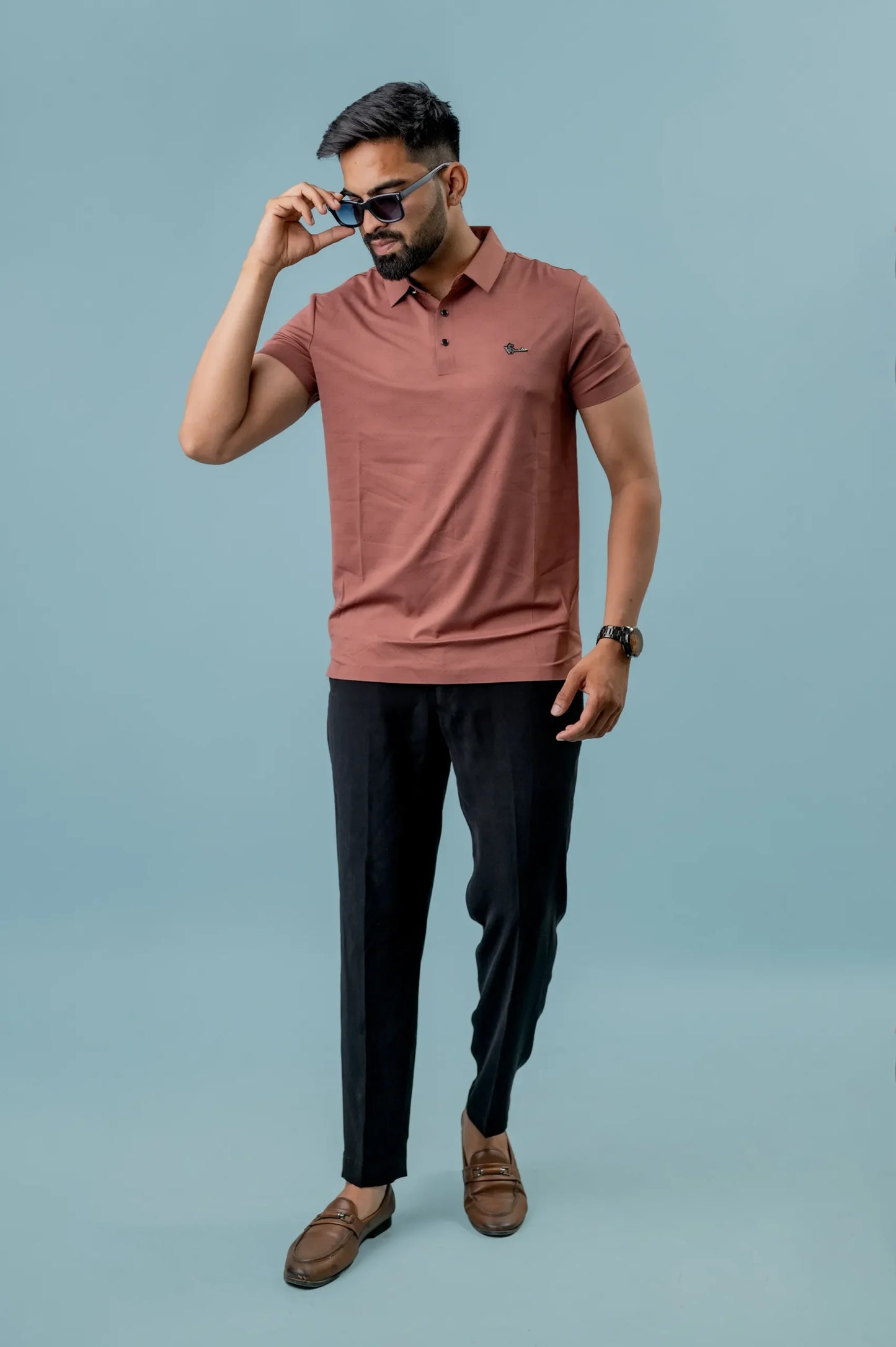 Casual Peach Printed Men's Polo Tshirt