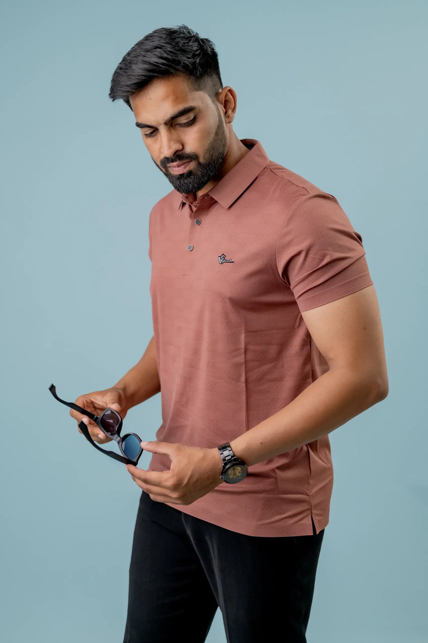 Casual Peach Printed Men's Polo Tshirt