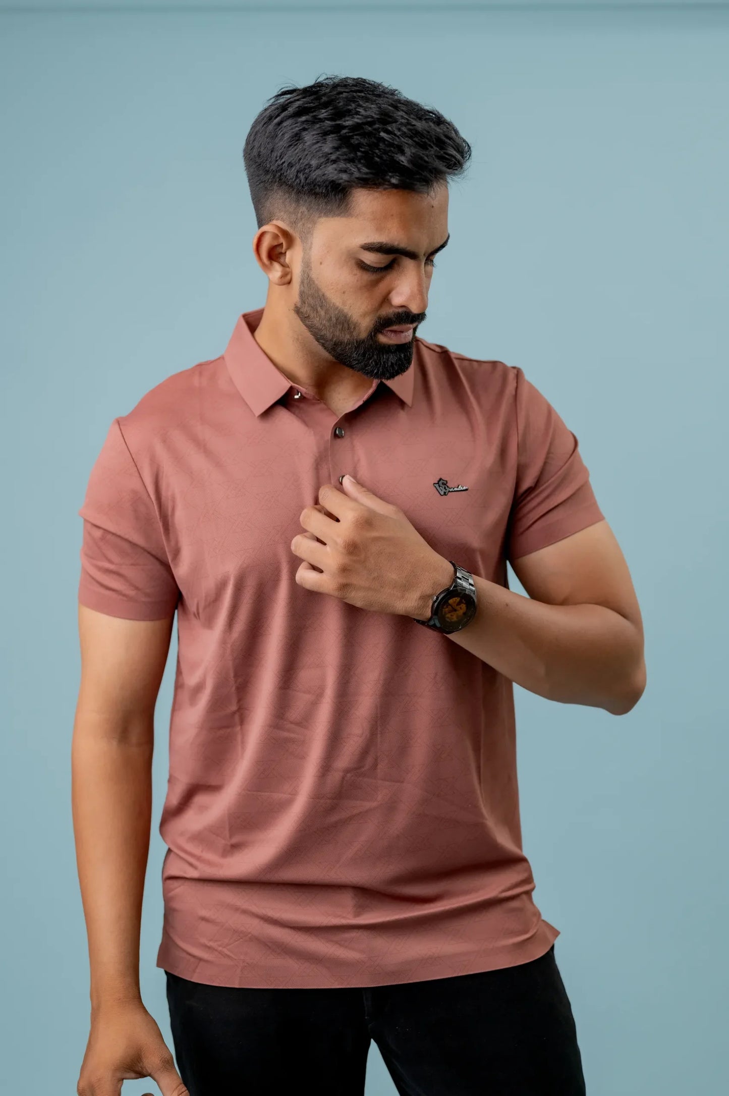 Casual Peach Printed Men's Polo Tshirt