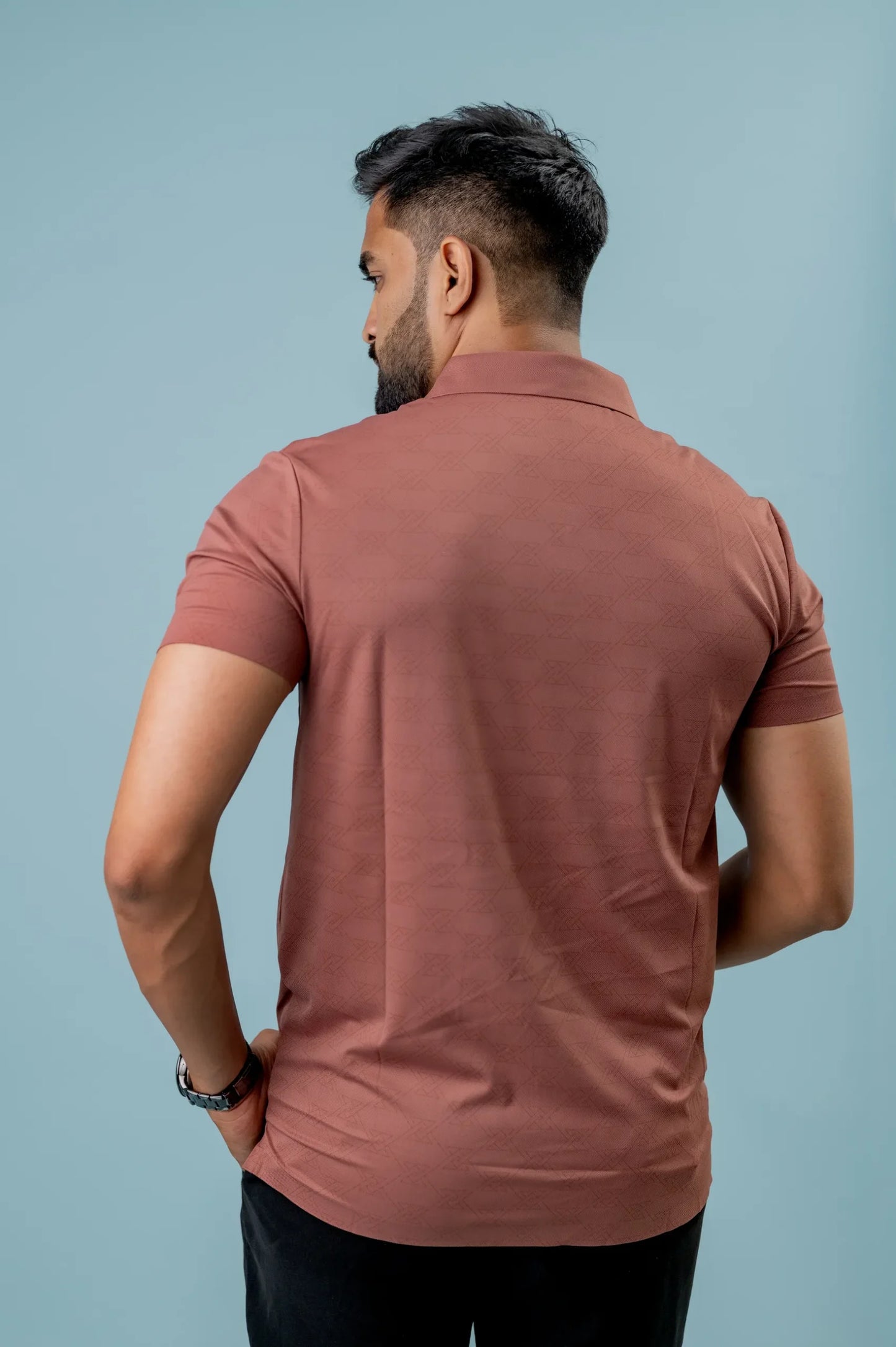 Casual Peach Printed Men's Polo Tshirt