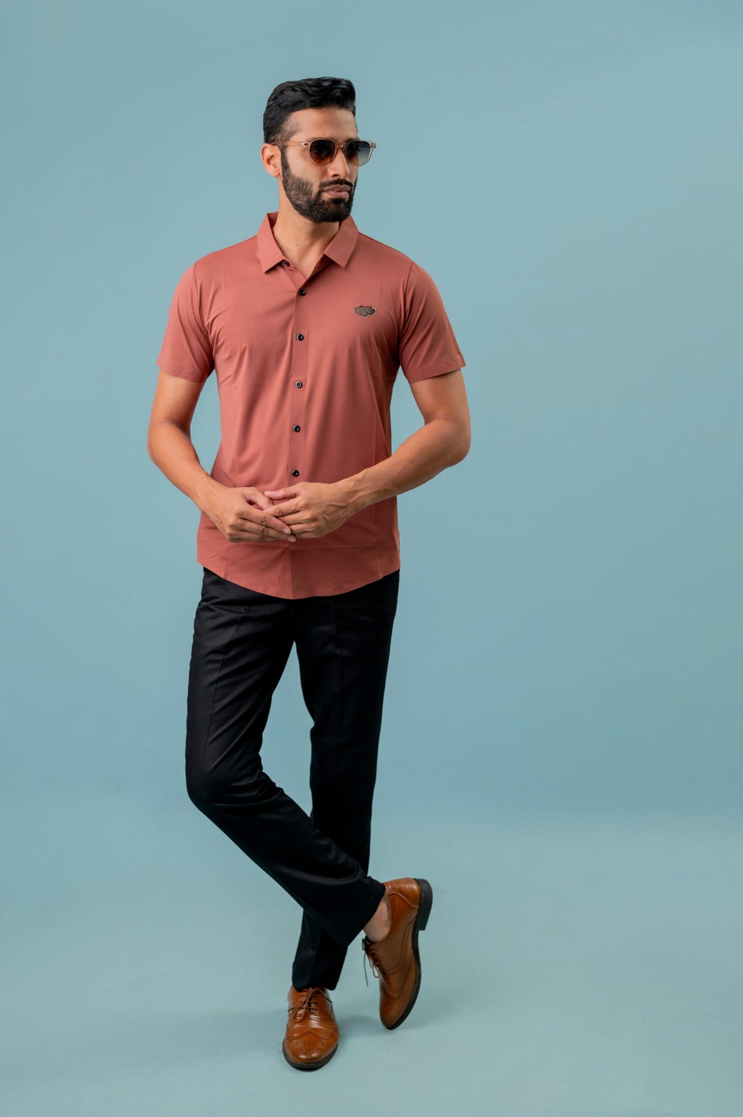 Casual Brick Rosewood Half Sleeve Shirt For Men