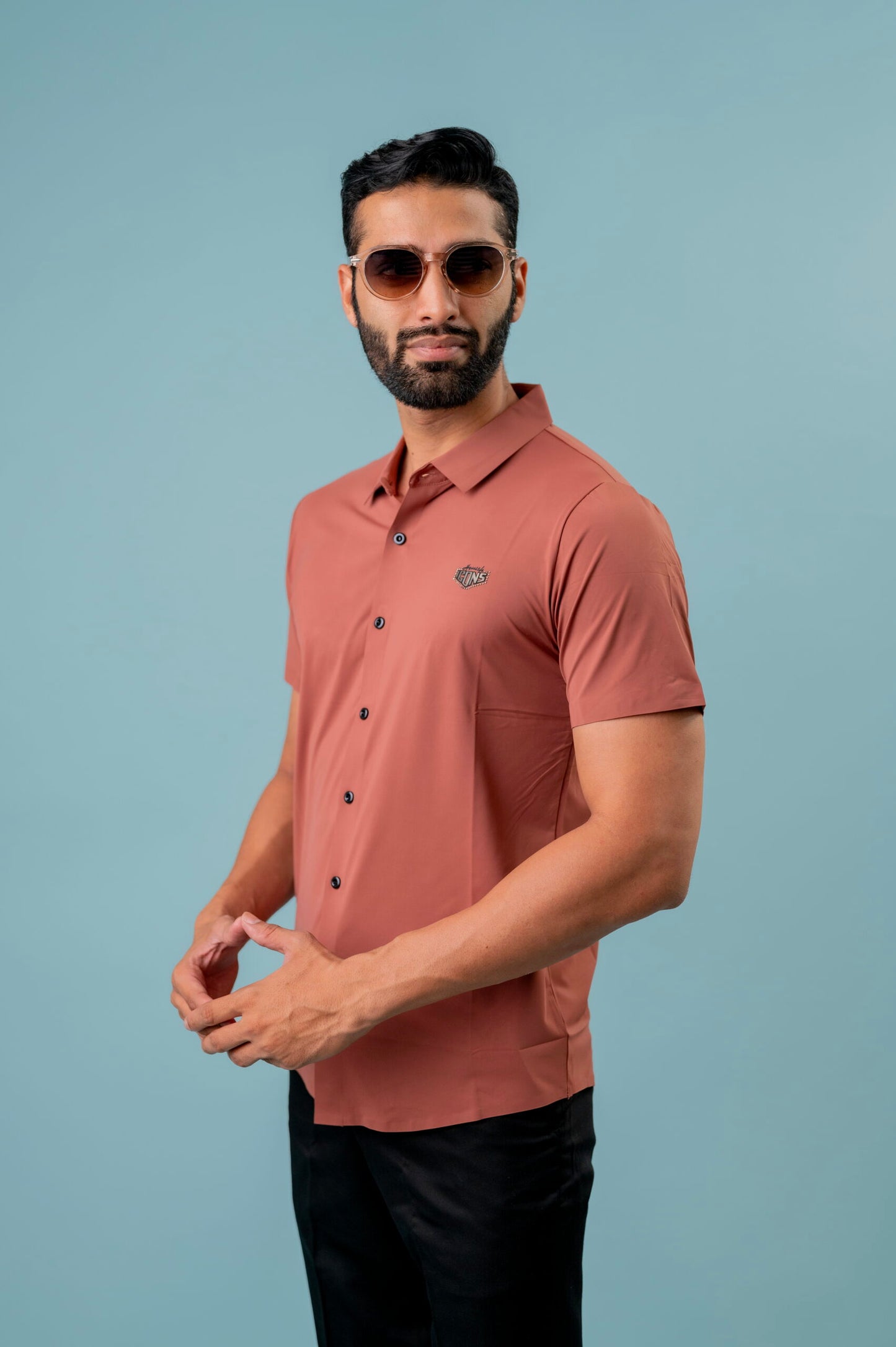 Casual Brick Rosewood Half Sleeve Shirt For Men