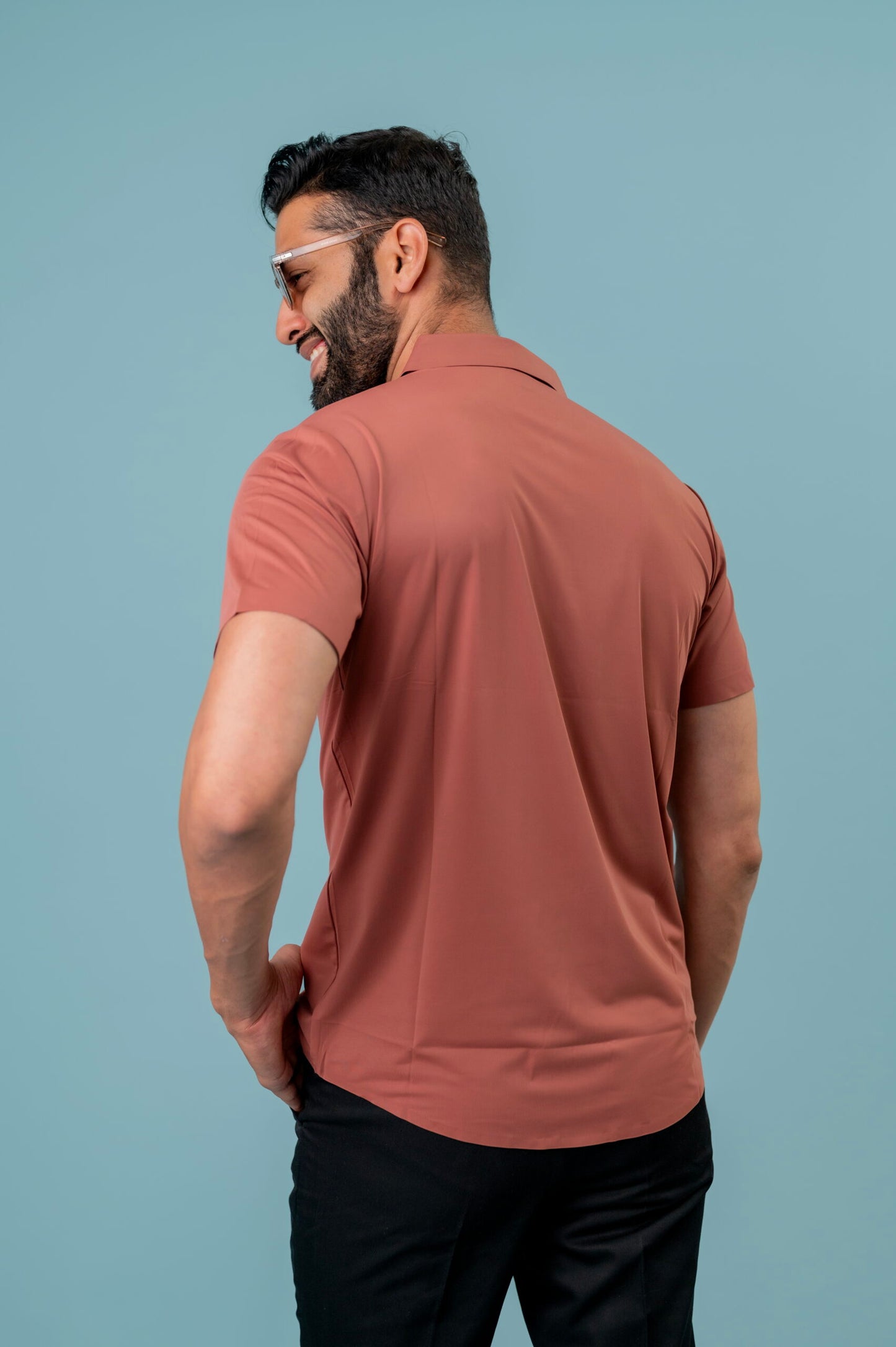 Casual Brick Rosewood Half Sleeve Shirt For Men