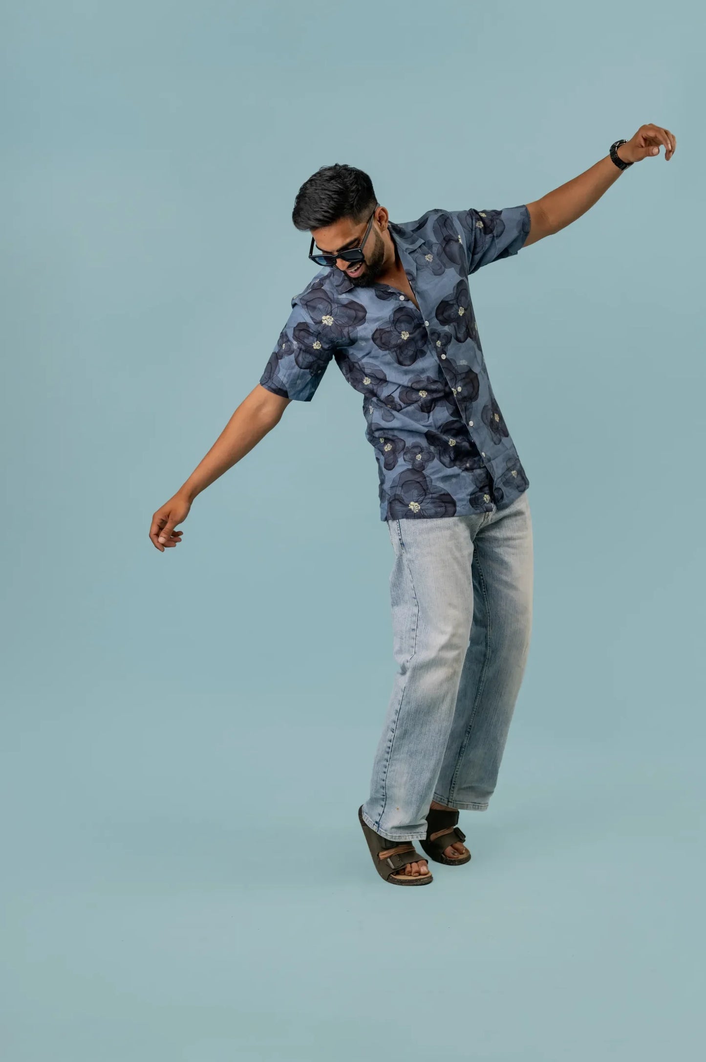 Linen Big Flower Printed Shirt For Men
