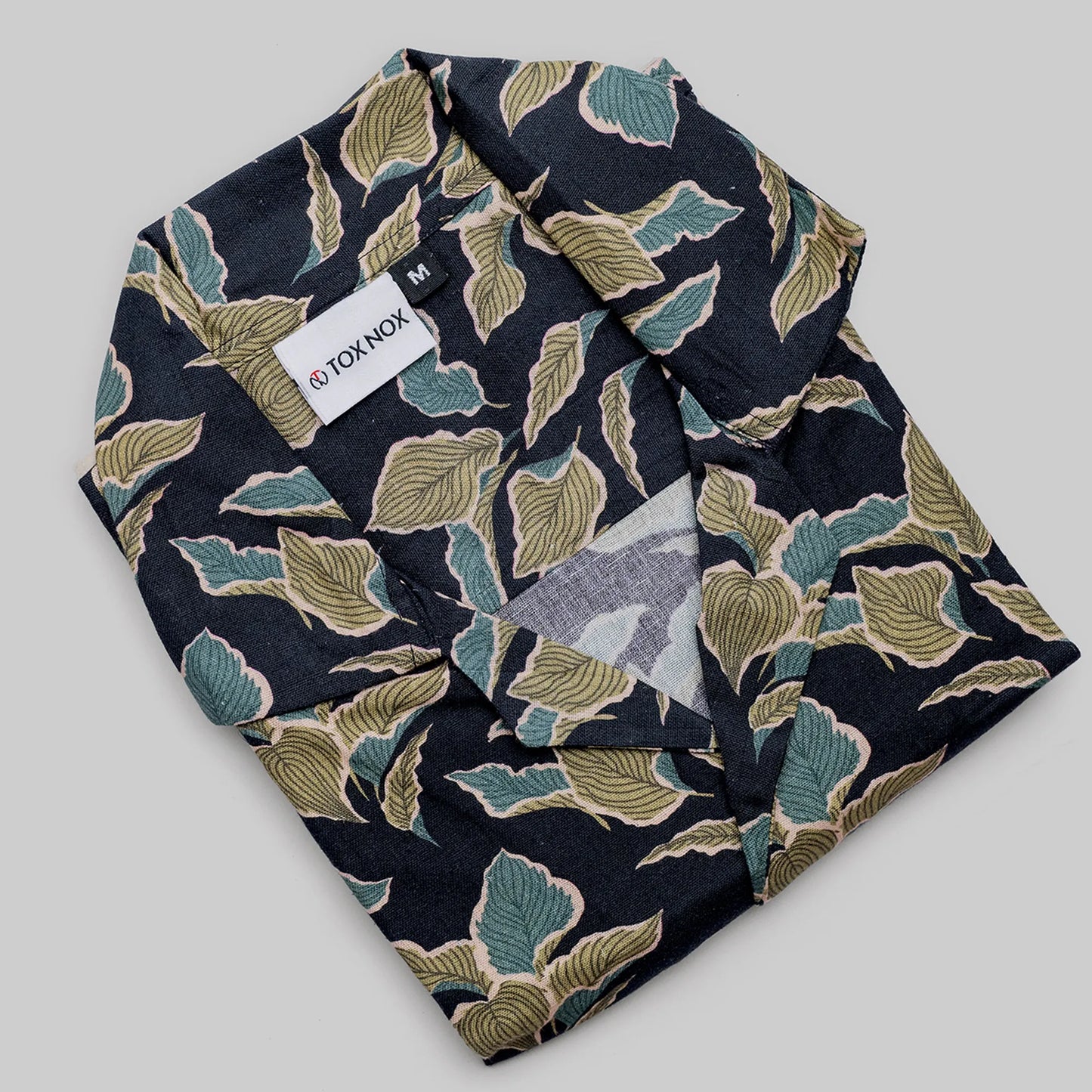 Linen Yellow Green Leaf Printed Shirt For Men
