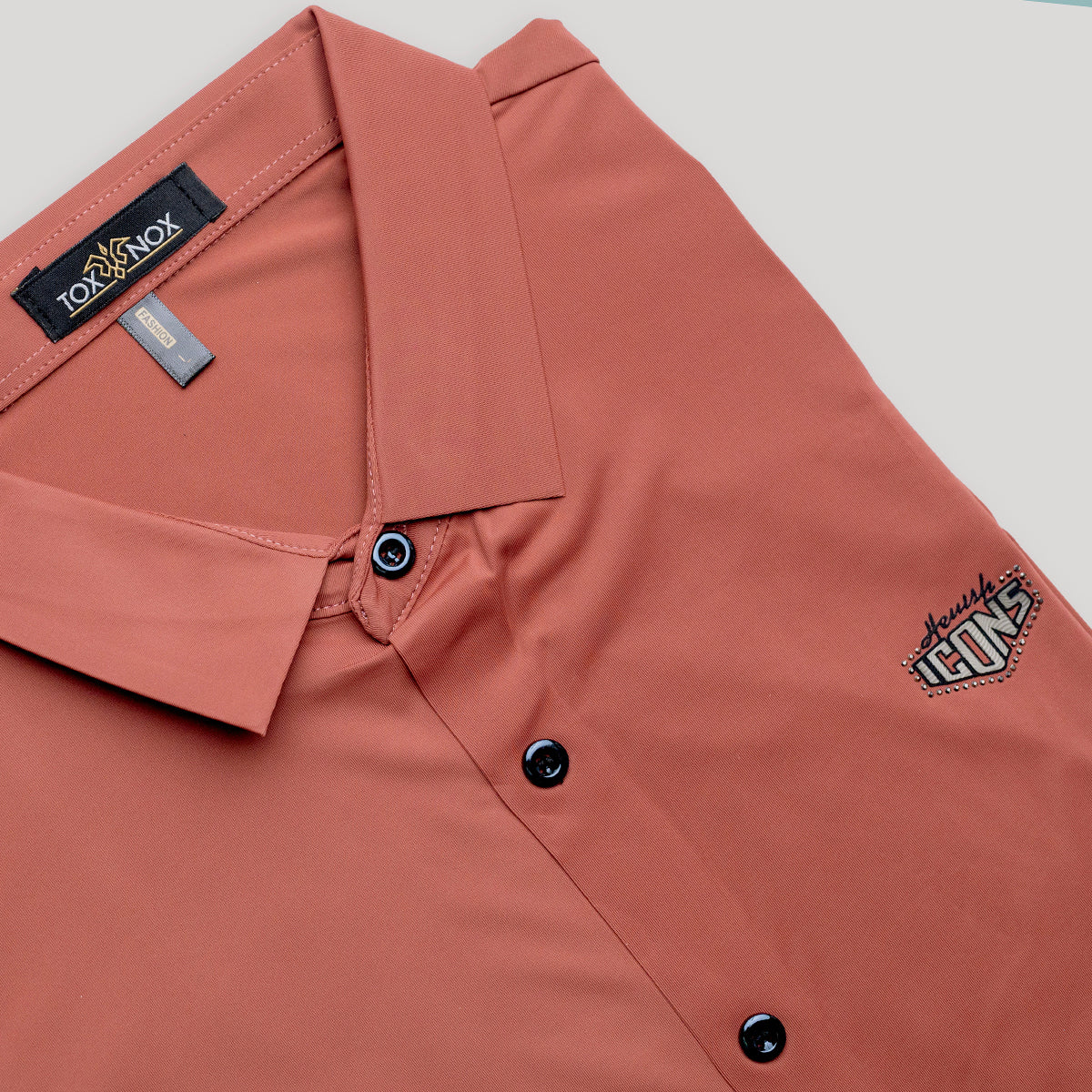 Casual Brick Rosewood Half Sleeve Shirt For Men