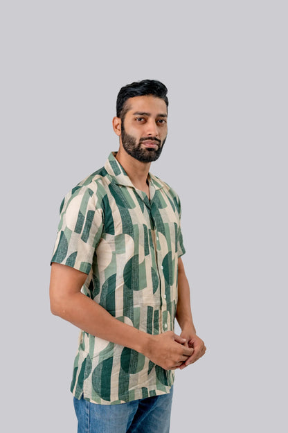 Linen Geometric Print Half Sleeve Shirt