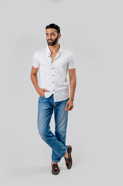 Seamless White Printed Half Sleeve Shirt For Men