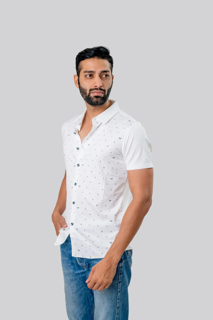 Seamless White Printed Half Sleeve Shirt For Men
