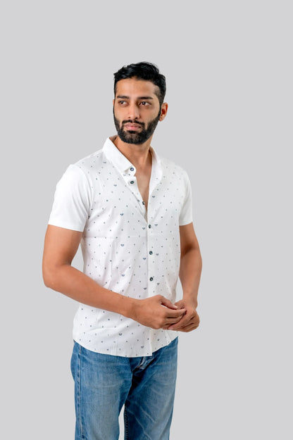 Seamless White Printed Half Sleeve Shirt For Men