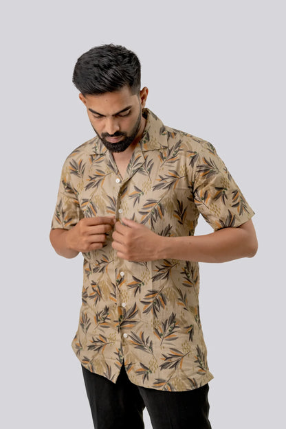 Linen Wheat Printed Half Sleeve Shirt For Men