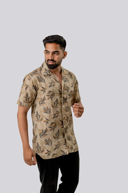 Linen Wheat Printed Half Sleeve Shirt For Men