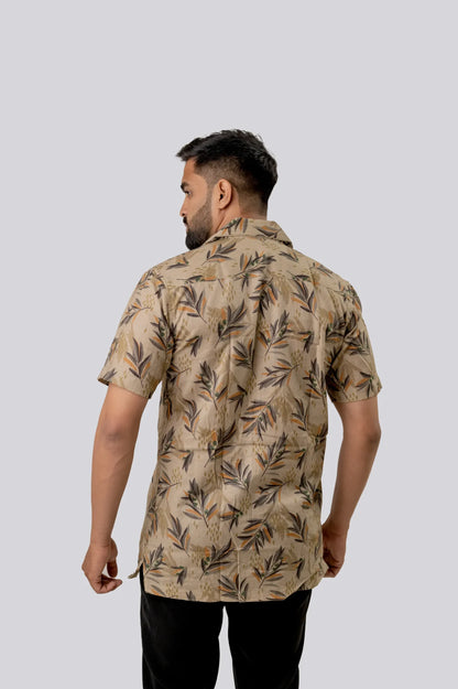 Linen Wheat Printed Half Sleeve Shirt For Men