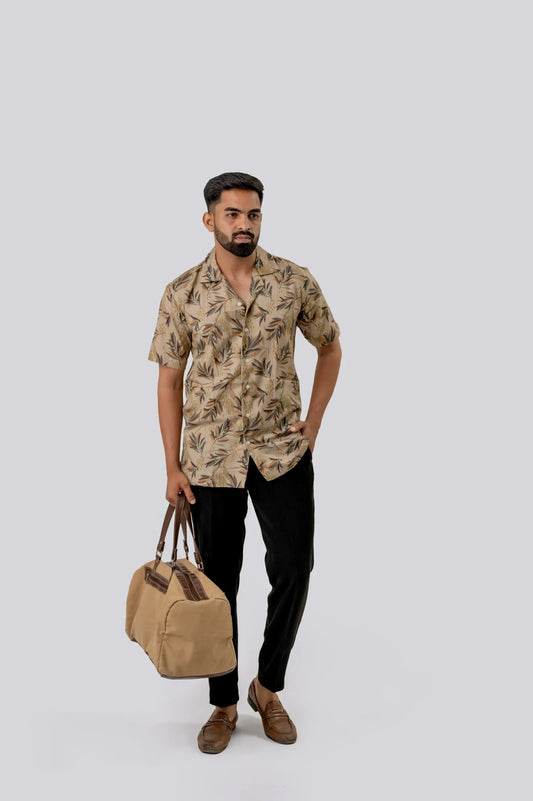 Linen Wheat Printed Half Sleeve Shirt For Men