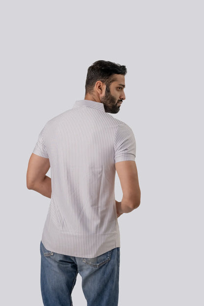 Seamless White Striped Half Sleeve Shirt For Men
