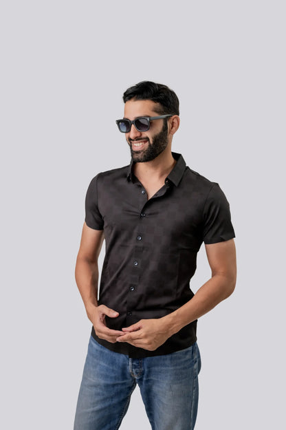 Seamless Black Checks Half Sleeve Shirt For Men