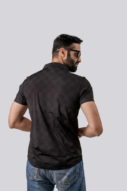 Seamless Black Checks Half Sleeve Shirt For Men
