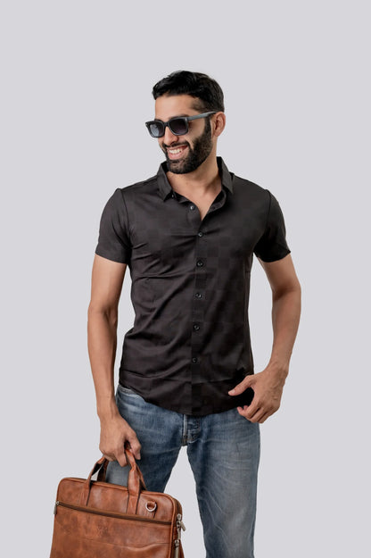 Seamless Black Checks Half Sleeve Shirt For Men