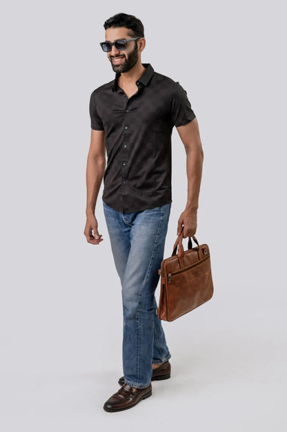Seamless Black Checks Half Sleeve Shirt For Men