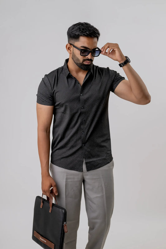 Casual Dark Black Men's Half Sleeve Shirt
