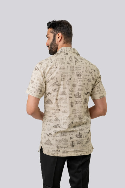 Linen Ocean Print Half Sleeve Shirt For Men
