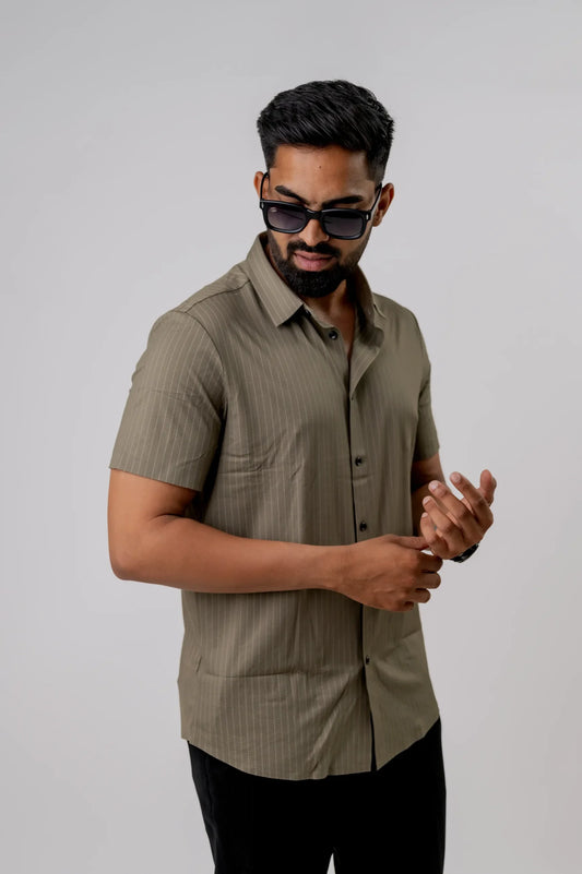Casual Slate Stripped Men's Half Sleeve Shirt
