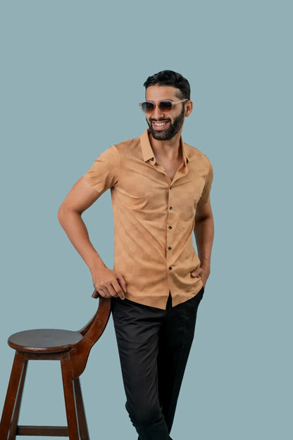 Seamless Peach Checks Half Sleeve Shirt For Men