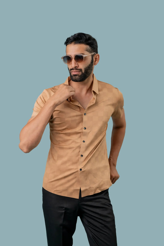 Seamless Peach Checks Half Sleeve Shirt For Men