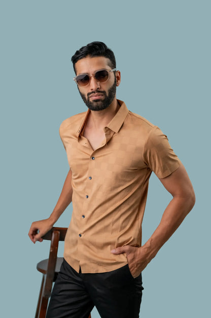 Seamless Peach Checks Half Sleeve Shirt For Men