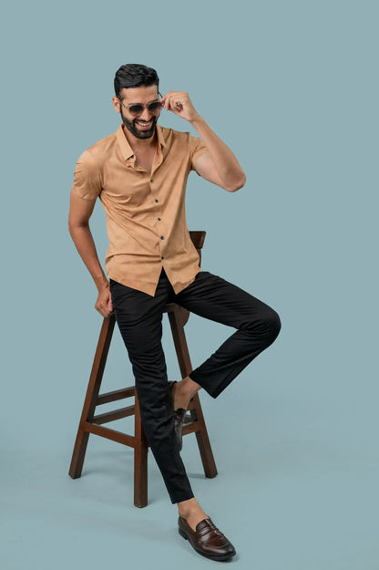 Seamless Peach Checks Half Sleeve Shirt For Men