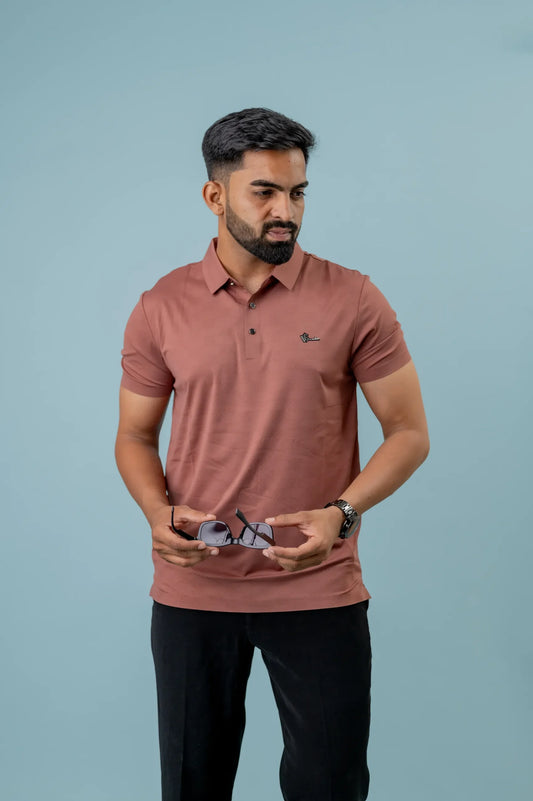 Casual Peach Printed Men's Polo Tshirt
