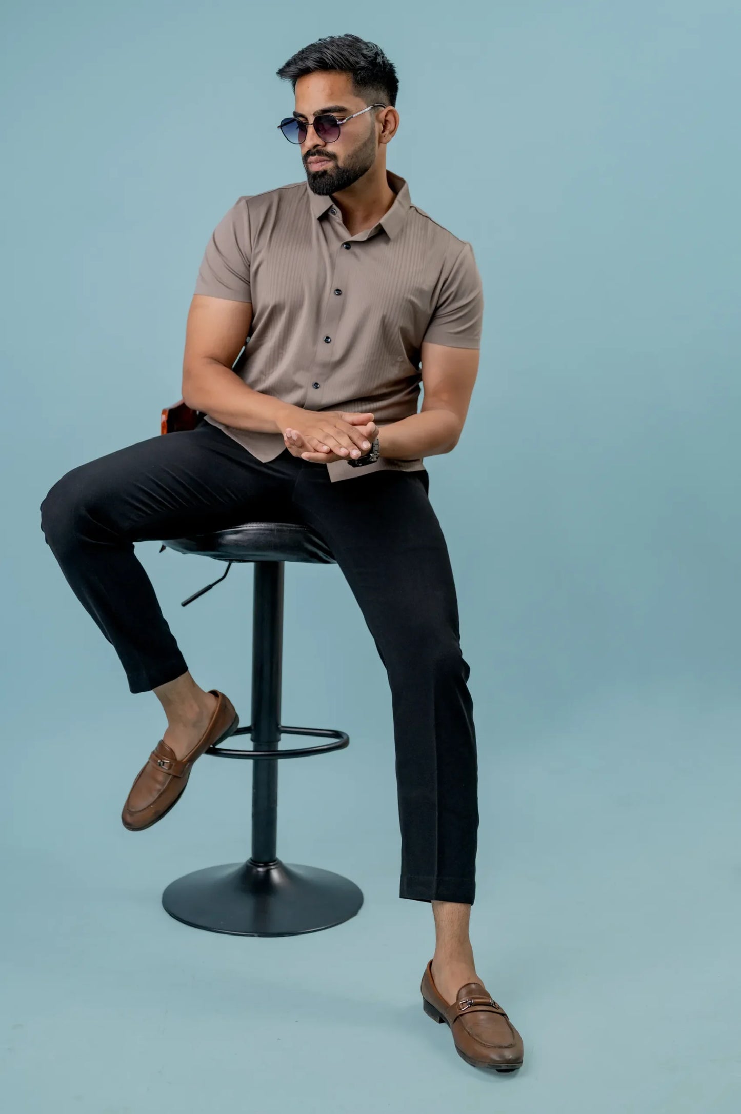 Casual Mauve Half Sleeve Striped Shirt For Men