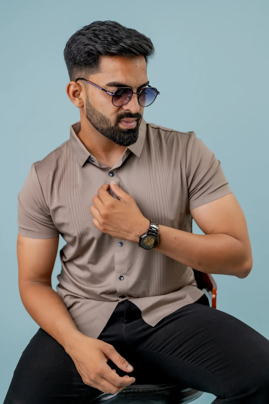 Casual Mauve Half Sleeve Striped Shirt For Men