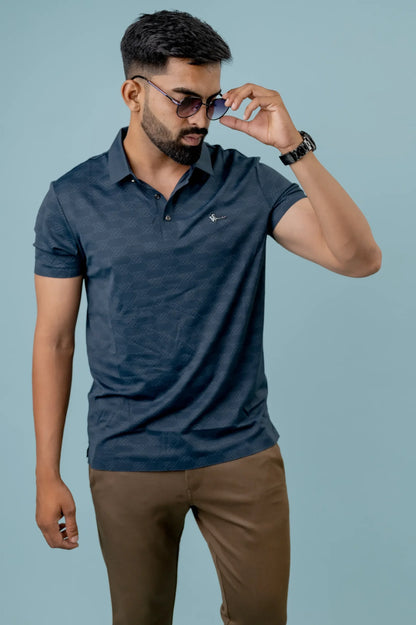 Casual Cobalt Printed Men's Polo Tshirt