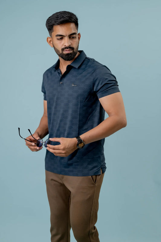Casual Cobalt Printed Men's Polo Tshirt