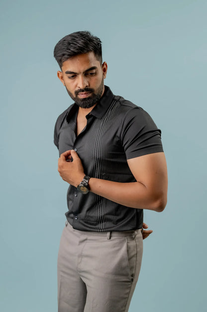 Seamless Striped Black Polo Men's Tshirt