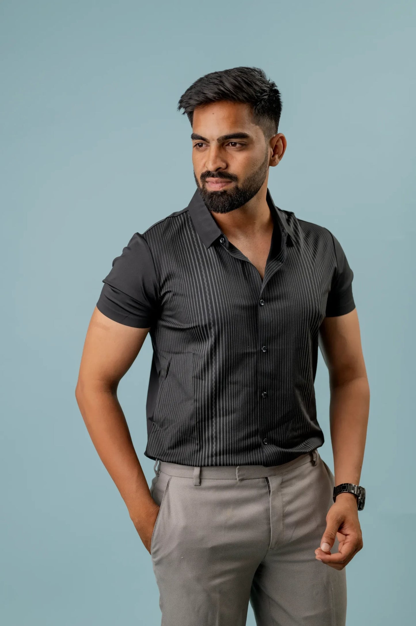 Seamless Striped Black Polo Men's Tshirt