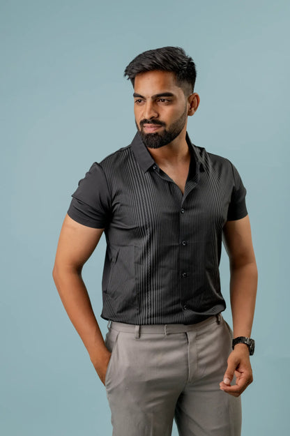 Seamless Striped Black Polo Men's Tshirt