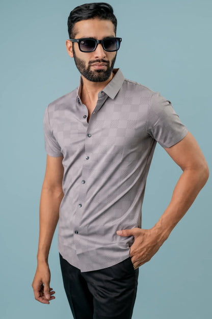 Casual Grey Checks Half Sleeve  Shirt For Men